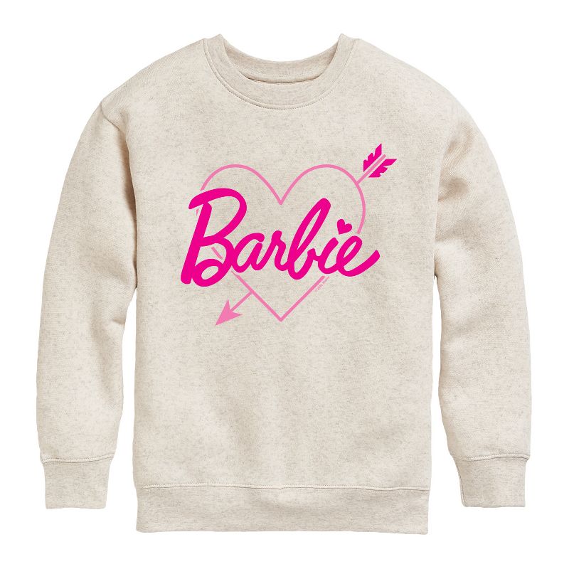 Boys' - Barbie - Barbie Arrow Heart Logo Graphic Long Sleeve Fleece Sweatshirt