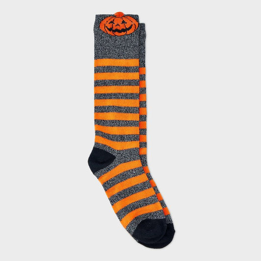 Kids' 2pk Pumpkin Sparkle and Striped Halloween Knee High Socks - Cat & Jack™