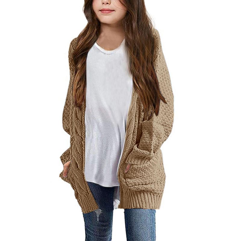 Girls Long Sleeve Cardigan Sweaters Open Front Cable Knit Chunky Cardigans Kids Oversized Cute Outerwear Coat