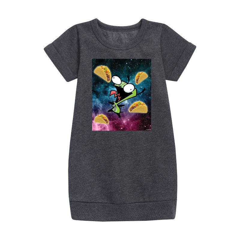 فستان بناتي من Invader ZIM - GIR Loves Tacos in Space Graphic بأكمام قصيرة من الصوف