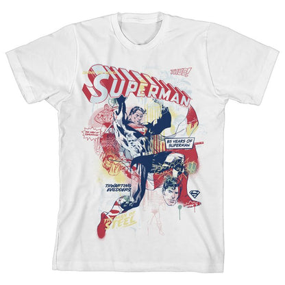 Superman Super Strength Sketch Crew Neck Short Sleeve Boy's White T-shirt