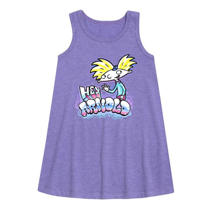 فستان أرنولد إيربراش جرافيكي بدون أكمام للبنات - هيا أرنولد!