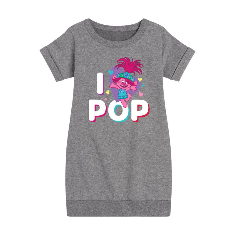 Girls' - Trolls - I Love Pop Poppy Graphic Short Sleeve Fleece Dress