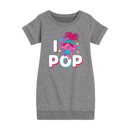 Girls' - Trolls - I Love Pop Poppy Graphic Short Sleeve Fleece Dress
