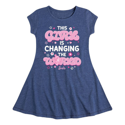 Girls' - Barbie - This Girl Is Changing The World Fit & Flair Cap Sleeve Dress