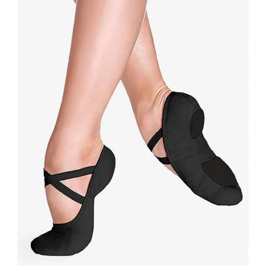 Girls Black Ballet Shoes SoDanca Child Sizes Stretch Canvas Pull On Cross Straps Split Sole