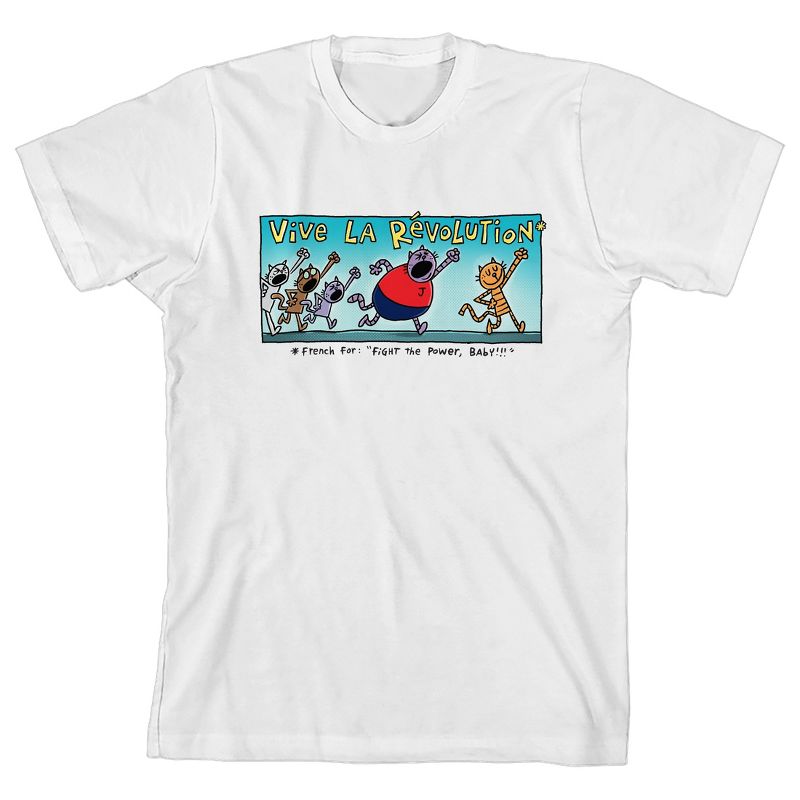 Dog Man "Vive La Revolution" Cats on Strike Youth White Short Sleeve Tee