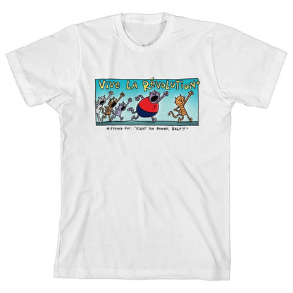 Dog Man "Vive La Revolution" Cats on Strike Youth White Short Sleeve Tee