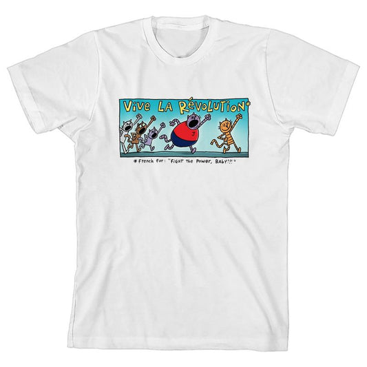 Dog Man "Vive La Revolution" Cats on Strike Youth White Short Sleeve Tee