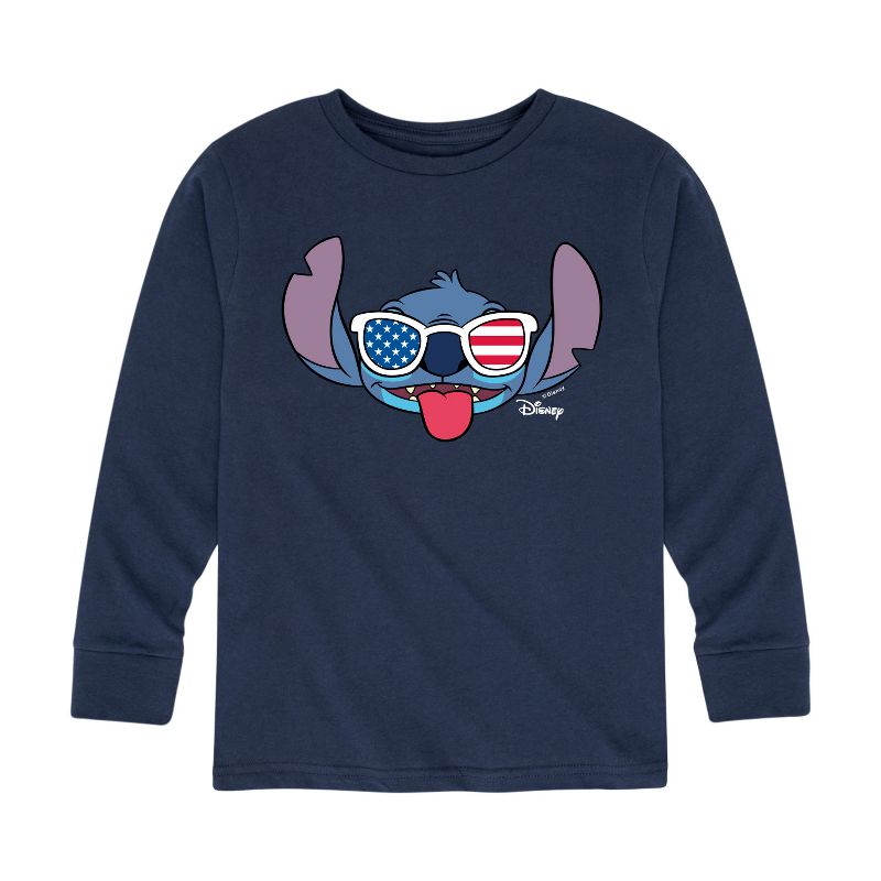 Boys' - Lilo and Stitch - Stitch Flag Glasses Long Sleeve Graphic T-Shirt