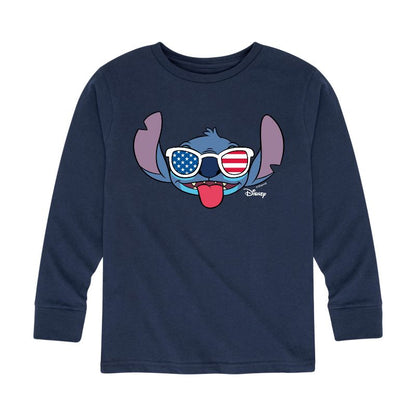 Boys' - Lilo and Stitch - Stitch Flag Glasses Long Sleeve Graphic T-Shirt