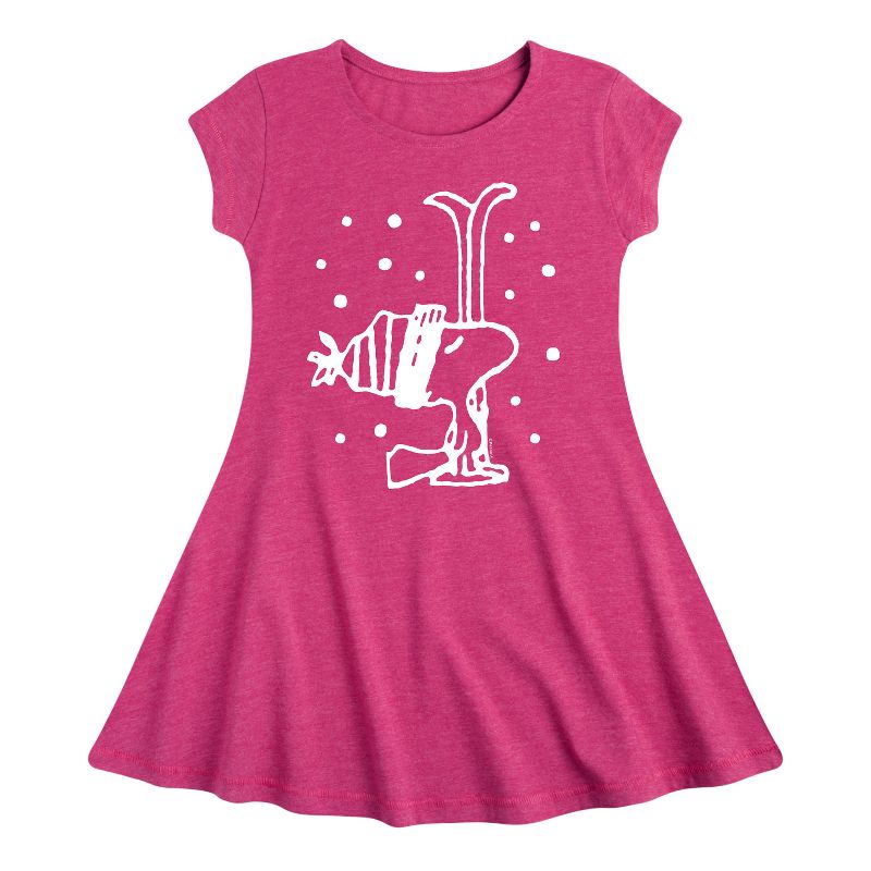 Girls' - Peanuts - Woodstock Snowfall Fit & Flair Cap Sleeve Dress