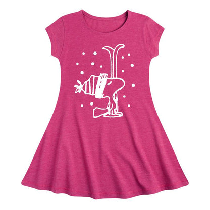 Girls' - Peanuts - Woodstock Snowfall Fit & Flair Cap Sleeve Dress