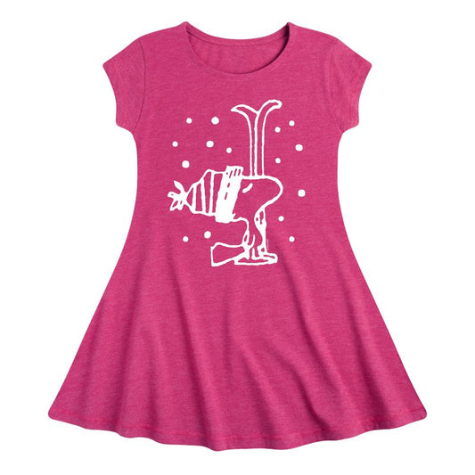 Girls' - Peanuts - Woodstock Snowfall Fit & Flair Cap Sleeve Dress