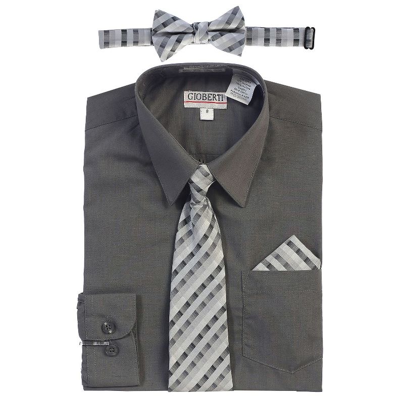 Gioberti Boy's Long Sleeve Dress Shirt and Plaid Tie Accessories Set