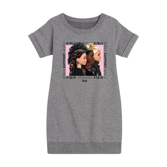 Girls' - Barbie - Girls Support Girls Graphic Short Sleeve Fleece Dress