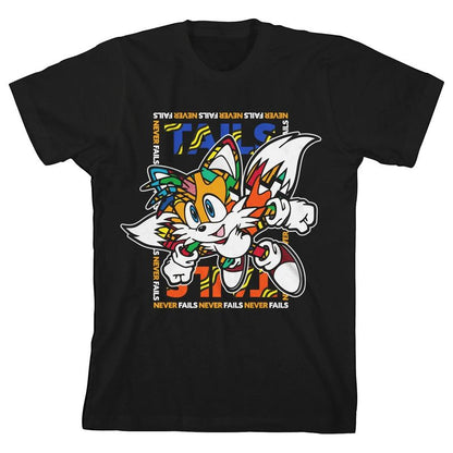 Bioworld Sonic The Hedgehog Tails Running Pose Pop Dimension Graphic Youth Boys Black T-Shirt