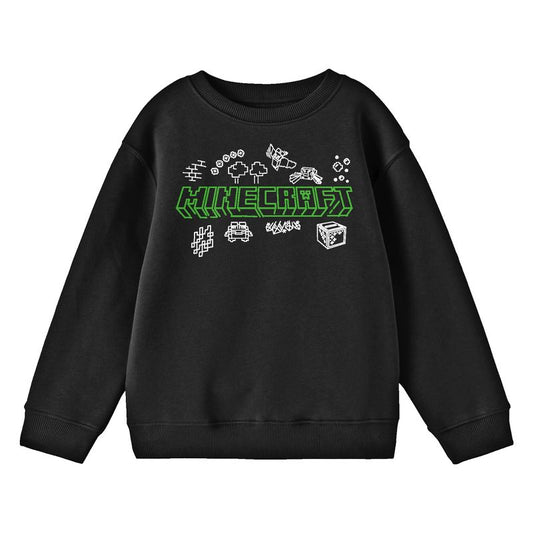 Minecraft Doodle Logo Crew Neck Long Sleeve Youth Black Sweatshirt