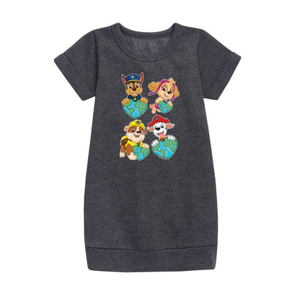 Girls' - Paw Patrol - Heart Earth Graphic Short Sleeve Fleece Dress