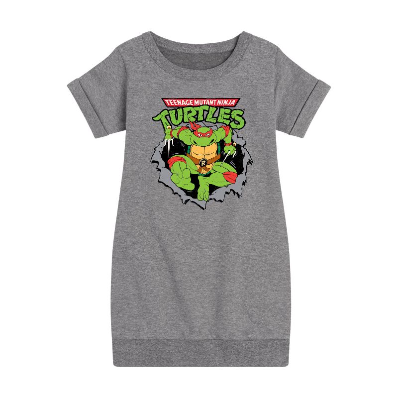 Girls' - Teenage Mutant Ninja Turtles - Raphael Breaking Through Shirt Graphic Short Sleeve Fleece Dress