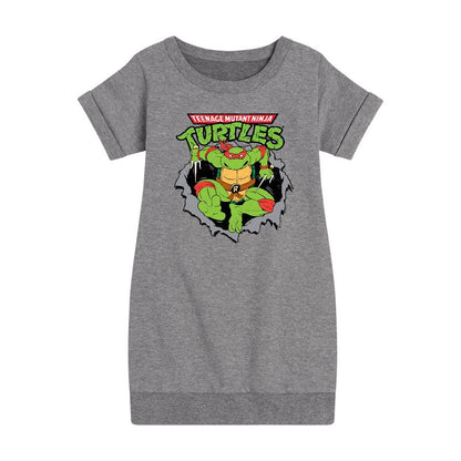 Girls' - Teenage Mutant Ninja Turtles - Raphael Breaking Through Shirt Graphic Short Sleeve Fleece Dress