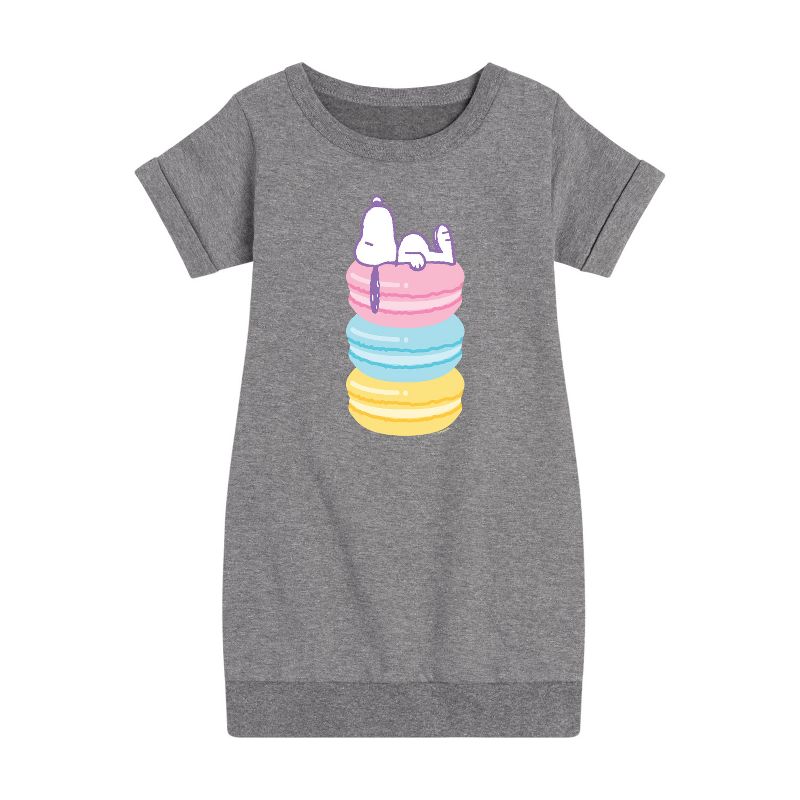 Girls' - Peanuts - Snoopy Stacked Macarons Graphic Short Sleeve Fleece Dress