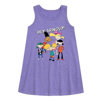 Girls' - Hey Arnold! - Group Shot Graphic Sleeveless Aline Dress