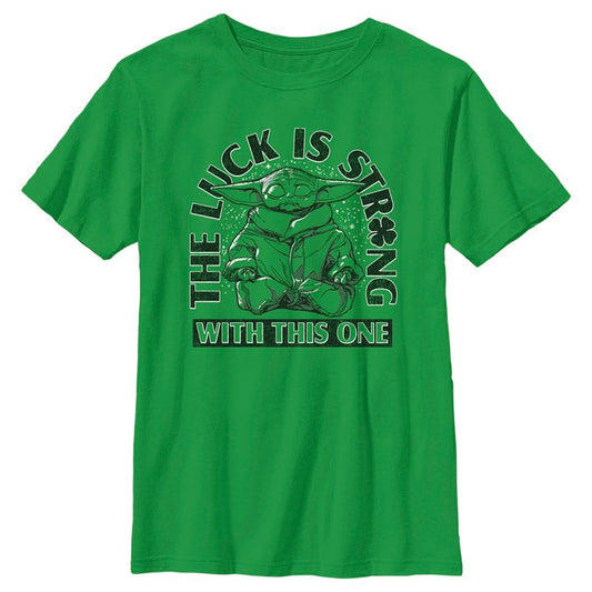 Boy's Star Wars: The Mandalorian St. Patrick's Day Grogu The Luck is Strong with this One T-Shirt