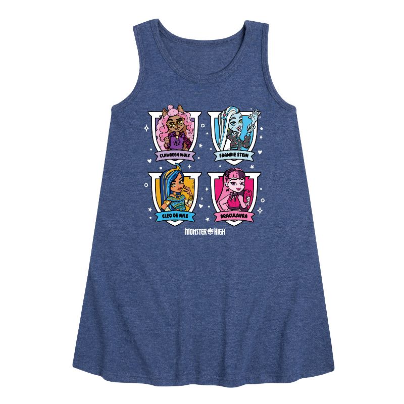 فستان بناتي من Monster High بدون أكمام برسومات شبكية وشخصيات