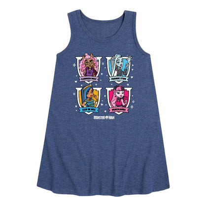 فستان بناتي من Monster High بدون أكمام برسومات شبكية وشخصيات