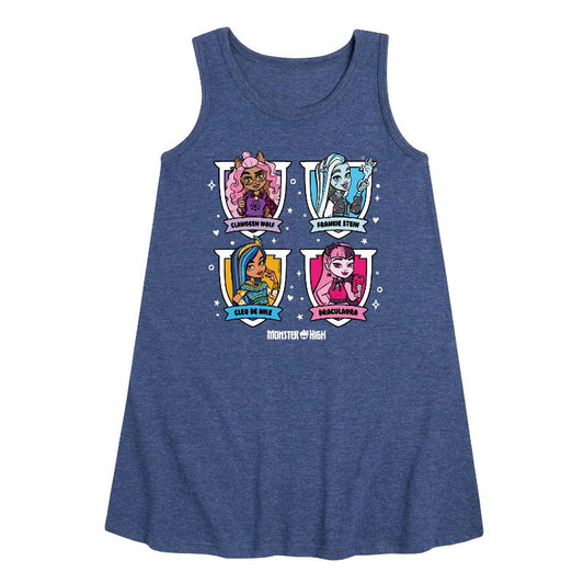 Girls' - Monster High - Character Grid Graphic Sleeveless Aline Dress