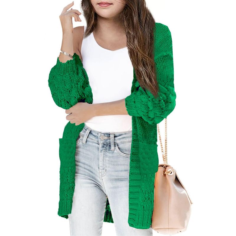 Girls Sweater Cardigan Open Front Longline Sweater Cable Knit Sweater Long Sleeve Color Block Sweater