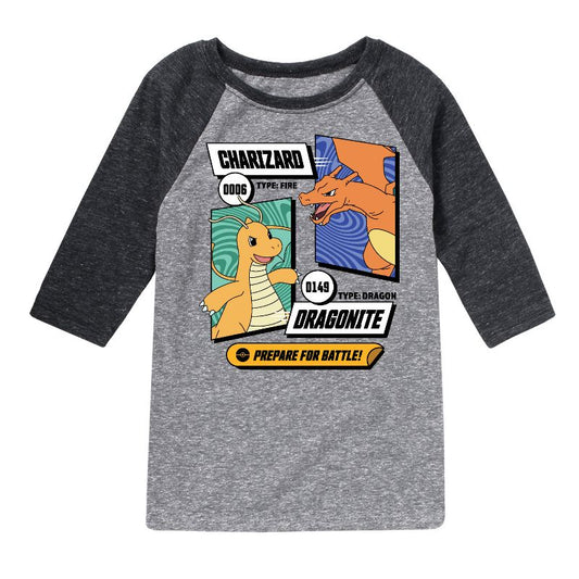 Boys' - Pokémon - Dragonite Charizard Prepare For Battle Raglan Graphic T-Shirt