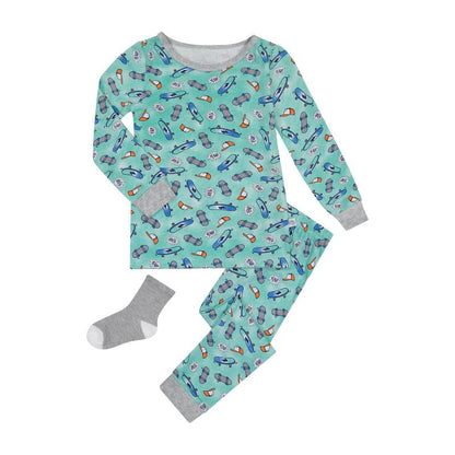 Sleep On It  Boys 2-Piece Super Soft Jersey Snug-Fit Pajama Set with Matching Socks - Baby Boy Pajamas and Toddler Pajama Sets