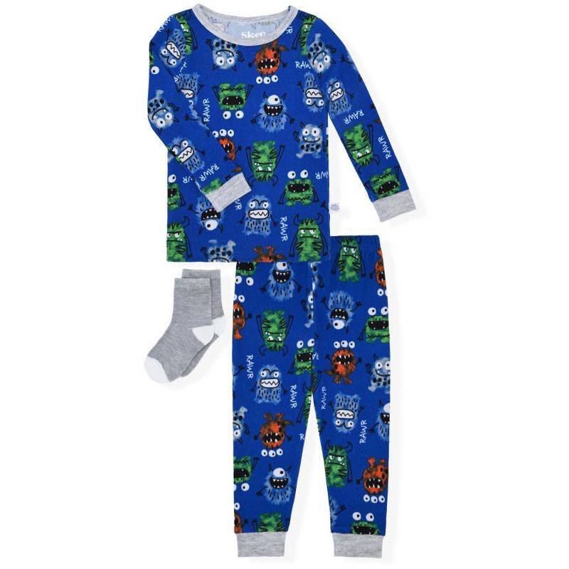 Sleep On It  Boys 2-Piece Super Soft Jersey Snug-Fit Pajama Set with Matching Socks - Baby Boy Pajamas and Toddler Pajama Sets