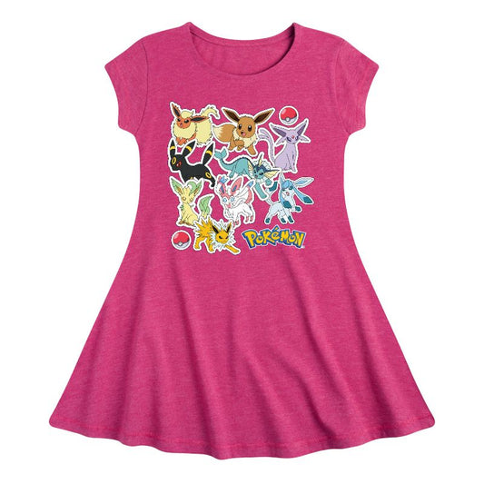 Girls' - Pokémon - Eevee Evolution Stickers Fit & Flair Cap Sleeve Dress
