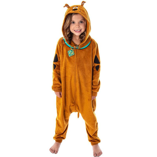 Scooby Doo Girls' Hooded Character Union Suit Lounge One-Piece Pajama Brown