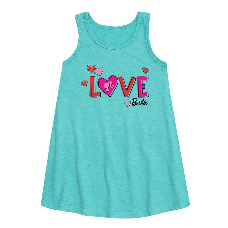 Girls' - Barbie - Patterned Love Graphic Sleeveless Aline Dress