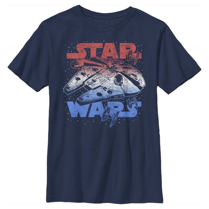 Boy's Star Wars Patriotic Vintage Millennium Falcon T-Shirt