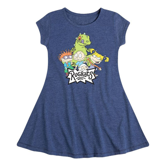Girls' - Rugrats - Group Art Fit & Flair Cap Sleeve Dress