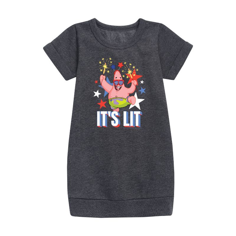 Girls' - SpongeBob SquarePants - Lit Fireworks Patrick Graphic Short Sleeve Fleece Dress