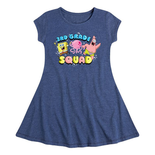 Girls' - SpongeBob SquarePants - 3rd Grade Squad Fit & Flair Cap Sleeve Dress