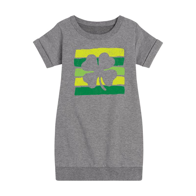 Girls' - Instant Message - St. Patrick's Day Outlined Shamrock Graphic Short Sleeve Fleece Dress