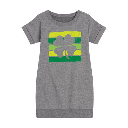 Girls' - Instant Message - St. Patrick's Day Outlined Shamrock Graphic Short Sleeve Fleece Dress