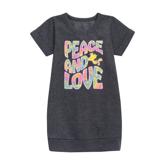 Girls' - Peanuts - Peace & Love Woodstock Graphic Short Sleeve Fleece Dress