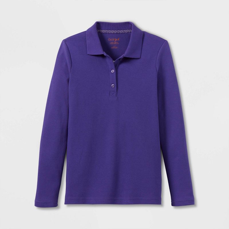 Girls' Long Sleeve Interlock Uniform Polo Shirt - Cat & Jack™