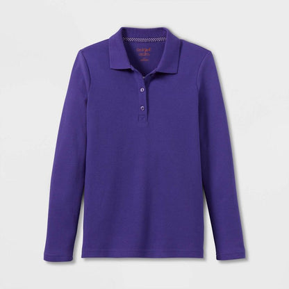 Girls' Long Sleeve Interlock Uniform Polo Shirt - Cat & Jack™