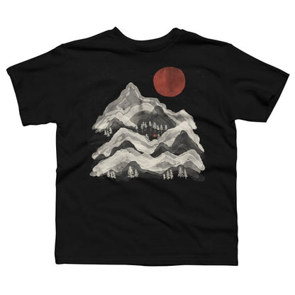 تي شيرت رجالي من تصميم هيومانز Blood Moon Lake Mountain By NDTank