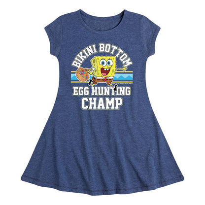 Girls' - SpongeBob Squarepants - Bikini Bottom Egg Hunting Champ Fit & Flair Cap Sleeve Dress