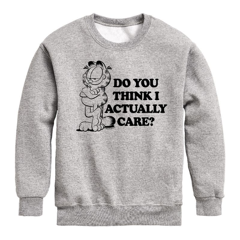 Boys' - Garfield - Do You Think I Actually Care Graphic Long Sleeve Fleece Sweatshirt